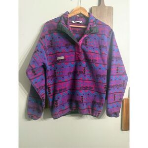 Vintage Columbia Purple Pink T-Snap Mock Neck Long Sleeve Fleece Jacket Medium
